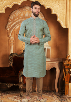 Dolphin Gray Color Jacquard And Poly Fabric Kurta Set